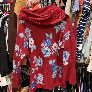 The Pioneer Woman Red Floral Cowl Neck Sweater